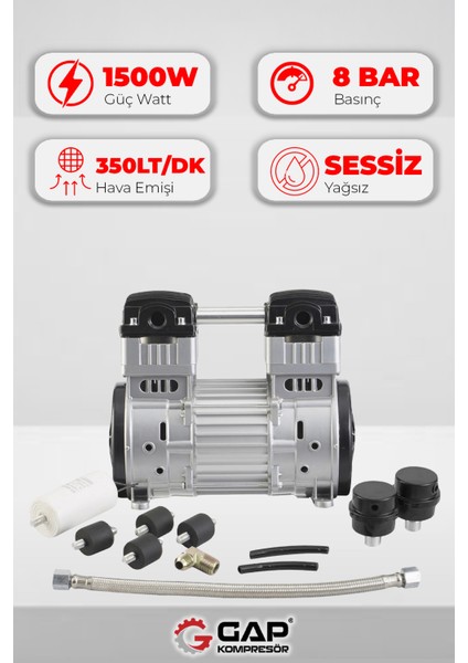 Kompresör Kafası 2 Hp Sessiz ve Yağsız G1500W