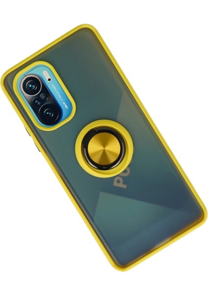 Xiaomi Redmi K40 Kılıf Montreal Yüzüklü Silikon Kapak - Sarı Ferrg