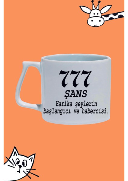 777 Melek Sayısı Şans Tasarım Baskılı Beyaz Lüks Sap Kupa Bardak