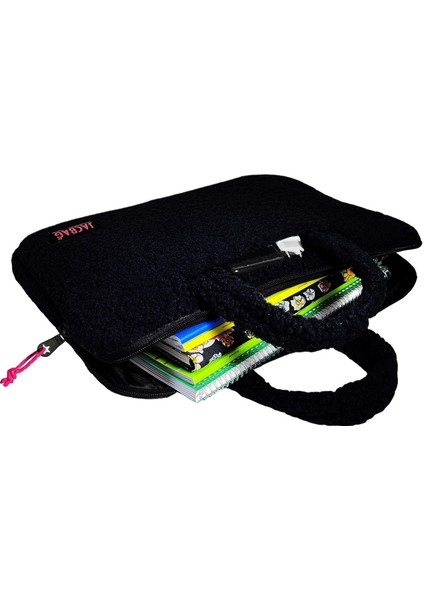 Teddy Peluş Siyah/pembe Kız Çocuk Notebook Laptop ve Evrak Çantası