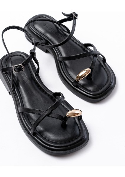 S-101 Siyah Parmak Arası Taş Detaylı Günlük Kadın Sandalet fırsatları