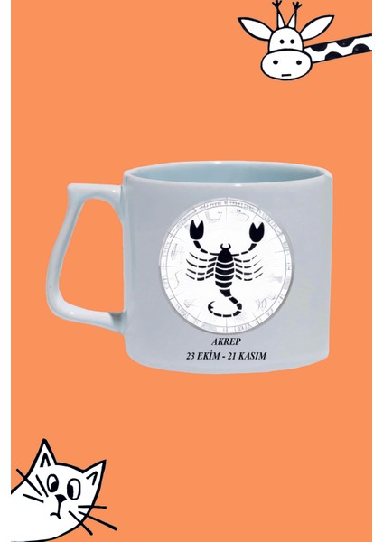 Akrep 23 Ekim - 21 Kasım Burç Astroloji Tasarım Baskılı Beyaz Lüks Sap Kupa Bardak