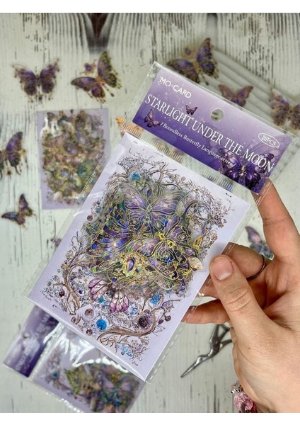 Starlıght Under The Moon Işıl Işıl Mor Kelebekler Şeffaf Pet Sticker Set/çıkartma/su Geçirmez/altın Yaldızlı/bullet Journal