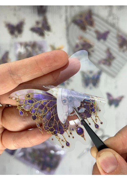 Starlıght Under The Moon Işıl Işıl Mor Kelebekler Şeffaf Pet Sticker Set/çıkartma/su Geçirmez/altın Yaldızlı/bullet Journal modelleri