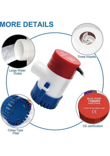 12V 1100GPH Otomatik Tekne Dalgıç Bilge Pompası Tekne Deniz Uçağı Motorlu Evler Ev Teknesi Mini Elektrikli Su Pompası (Yurt Dışından)