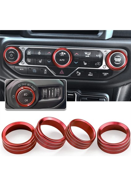 Iklim Ses Düğmeleri Halka Klima Far Anahtarı Trim Kapağı Jeep Wrangler Jl Gladiator Jt 2018-2021, Kırmızı (Yurt Dışından)