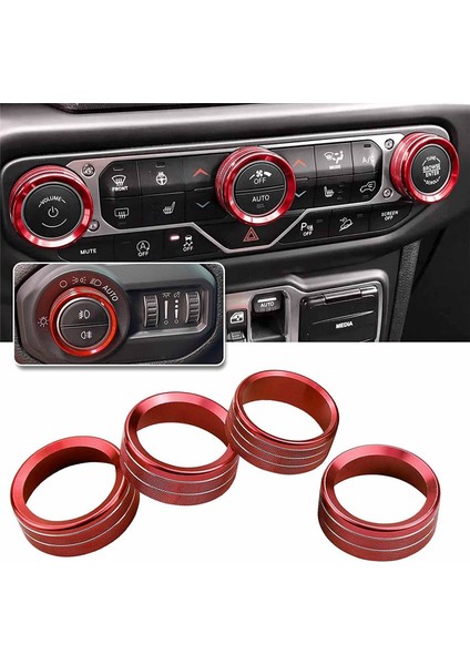 Iklim Ses Düğmeleri Halka Klima Far Anahtarı Trim Kapağı Jeep Wrangler Jl Gladiator Jt 2018-2021, Kırmızı (Yurt Dışından)