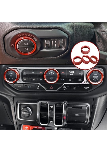 Iklim Ses Düğmeleri Halka Klima Far Anahtarı Trim Kapağı Jeep Wrangler Jl Gladiator Jt 2018-2021, Kırmızı (Yurt Dışından)