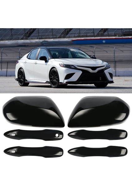 Yan Kapı Ayna Kapakları + Kapı Kolu Kapakları Toyota Camry 2018 Için Değiştirin 2019 2020 2021 2022 2023 Aksesuarları (Siyah) (Yurt Dışından)