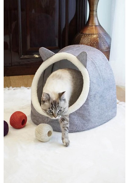 Gri Keçe Kedi ve Köpek Evi Yatağı-Mama Kabı 2 Kaseli Kedi-Köpek Suluk,mamalık Paspas Seti fiyatları