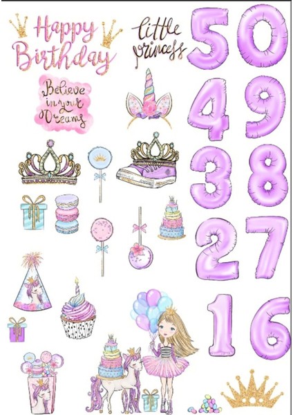 Prenses Doğum Günü Sticker Set