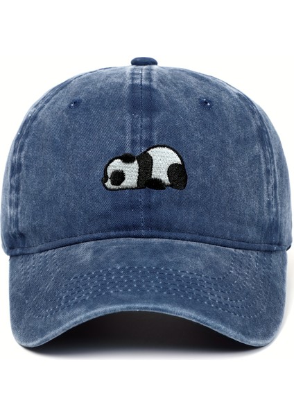 Şevimli Panda Eskitme Şapka Lacivert