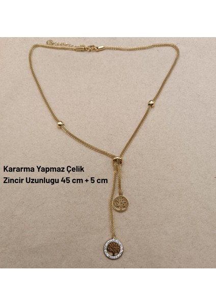 yhasır Zincirli "hayat Ağacı" Tasarımlı Çelik Kolye