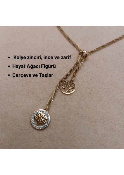 yhasır Zincirli "hayat Ağacı" Tasarımlı Çelik Kolye