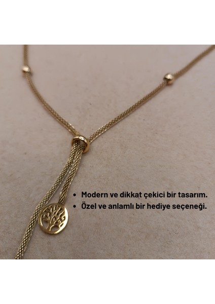 yhasır Zincirli "hayat Ağacı" Tasarımlı Çelik Kolye