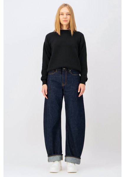 JILL Barrel Fit Rinse Koyu İndigo Kadın Jean Pantolon