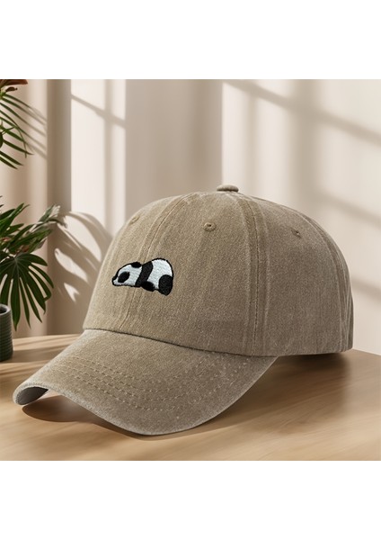 Şevimli Panda Eskitme Şapka Bordo