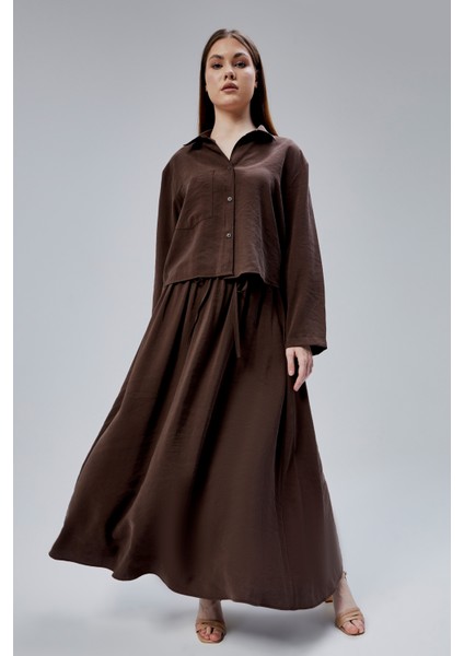 Kahverengi Beli Lastikli Modal Dokuma Etek