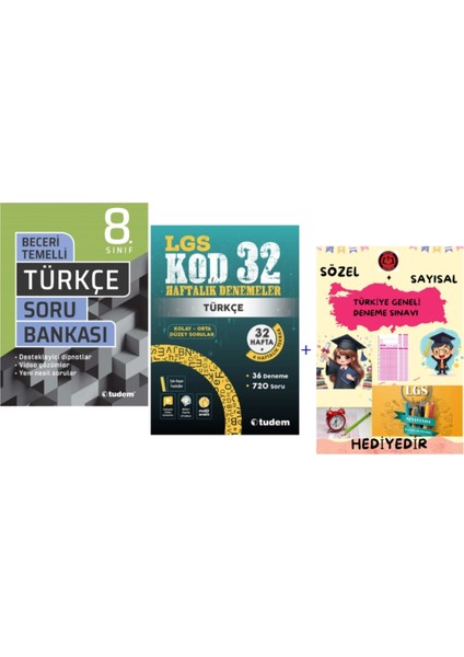 Tudem Yayınları Lgs Türkçe Beceri Temelli Soru Bankası - Lgs Türkçe Kod 32 Haftalık Denemeler - Hediye