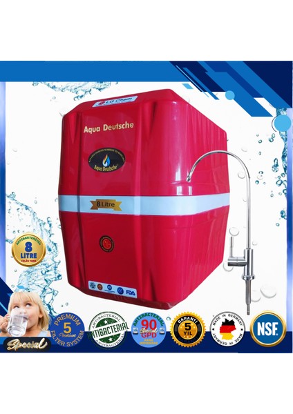 Specıal 8 Litre Antibakteriyel Çelik Tanklı 90 Gpd Nano Membranlı Gümüş Iyon Kompozit Tatlandırıcılı Su Arıtma Cihazı