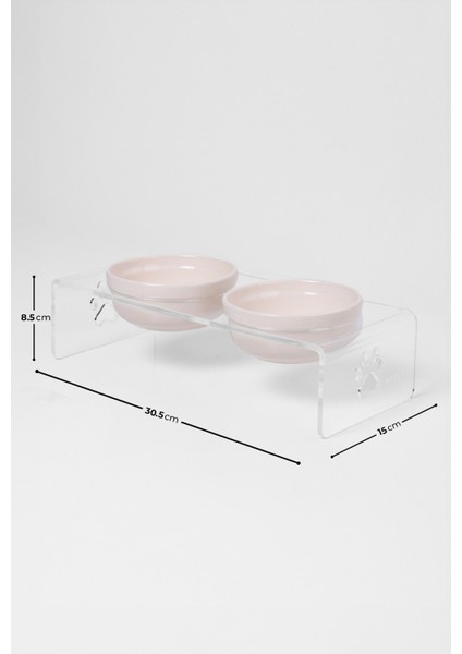 Kedi ve Köpek Dekoratif 2'li Seramik Pleksi Mama & Su Kabı+ Paspas