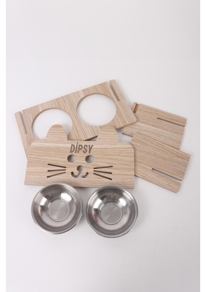 Ahşap Özel Isim Baskılı, Kedili Kedi Mama Su Kabı Standı indirimleri