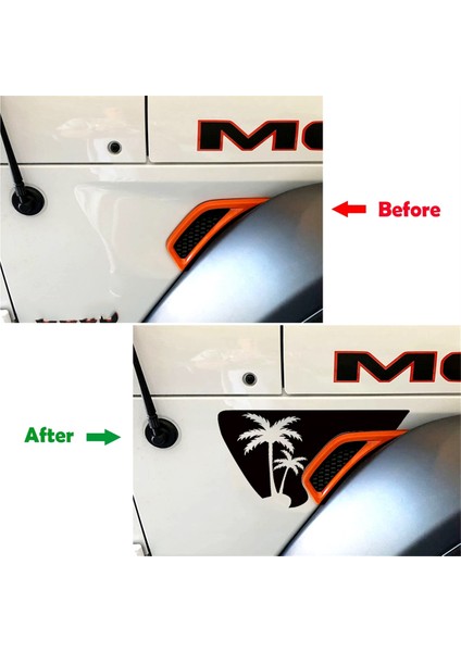 Yan Çamurluk Havalandırması Hindistan Cevizi Ağaçları Çıkartmaları, Jeep Wrangler Jl / Gladiator Jt 2018-2024 Için Önceden Kesilmiş Siyah Pvc Etiket (Yurt Dışından) modelleri