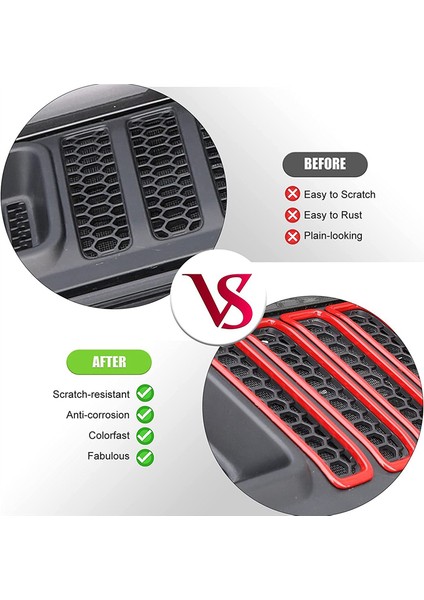 Kaput Havalandırma Kapak Trim Kaput Hava Çıkışları Dekoratif Kapak Jeep Wrangler Jl ve Gladiator Jt 2018-2022 (Abs Kırmızı) (Yurt Dışından) indirimleri