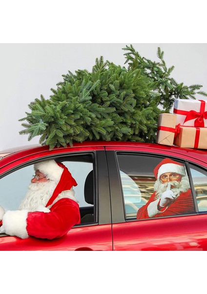2x Noel 3D Noel Baba Araba Arka Cam Etiket Su Geçirmez Komik Noel Baba Desen Araba Pencere Etiket Pvc (Yurt Dışından)