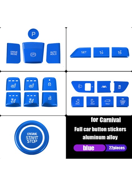 22 Adet Araba Merkezi Kontrol Başlatma Vites Koltuğu Düğmesi Sticker Kapak Döşeme Kıa Carnival 4 Ka4 2020 2021 2022 Mavi (Yurt Dışından) fiyatları