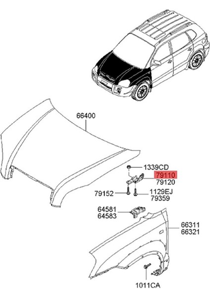 1 Çift Kaput Menteşesi Sürücü ve Yolcu Tarafı 79110-2E000 79120-2E000 Hyundai Tucson (Jm) 2004-2010 Motor Kaput Menteşesi (Yurt Dışından)