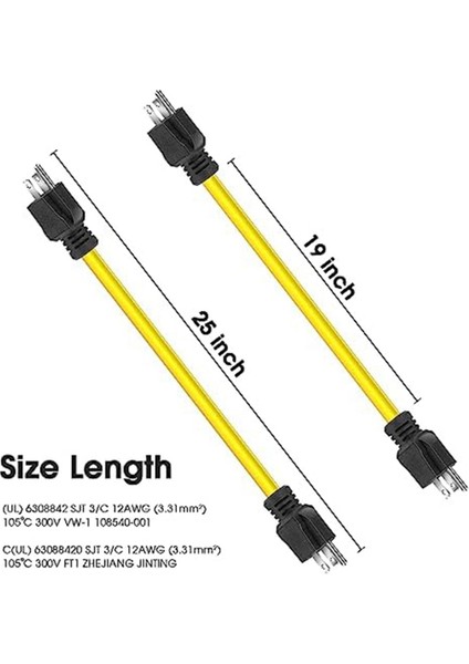3 Prong Erkek - Erkek Uzatma Kablosu, Jeneratör Adaptör Kablosu Nema 5-15P Transfer Anahtarı Için, 12AWG 125V (2ft) Abd Tak (Yurt Dışından) modelleri