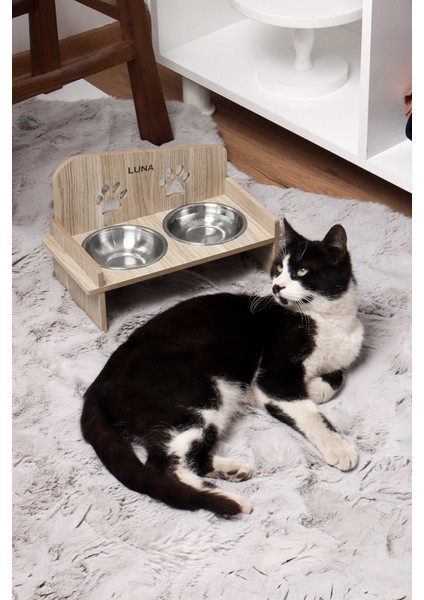 Ahşap Özel İsim Baskılı, Kare Kedi Köpek Mama Su Kabı Standı, Metal Suluk, Kedi Köpek Halısı fiyatları