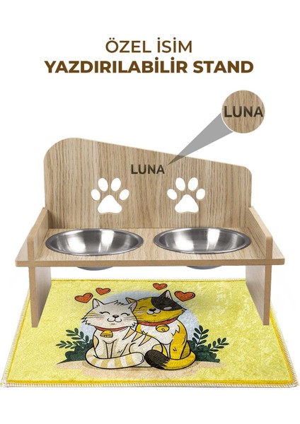 Ahşap Özel İsim Baskılı, Kare Kedi Köpek Mama Su Kabı Standı, Metal Suluk, Kedi Köpek Halısı modelleri