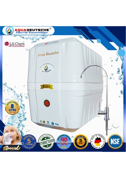Specıal 8 Litre Antibakteriyel Çelik Tanklı 90 Gpd Nano Membranlı Gümüş Iyon Kompozit Tatlandırıcılı Su Arıtma Cihazı fiyatları