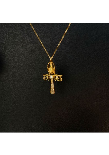 Gold Kaplama Scarab Ankh Gümüş Kolye modelleri