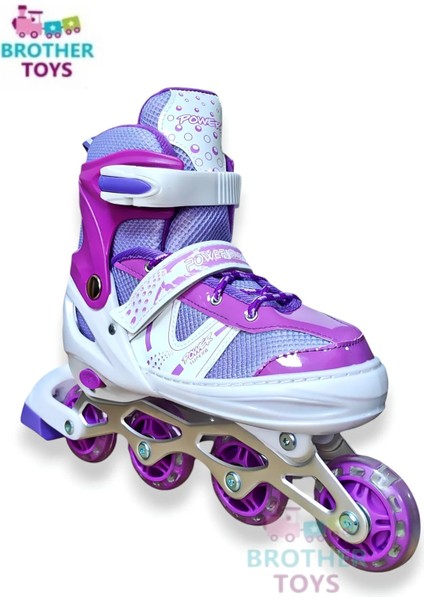 Çocuk Pateni Işıklı Numara Ayarlanabilen 2+2 ve 2+1+1 Teker Mor Paten Çantalı