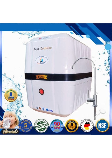 Specıal 8 Litre Antibakteriyel Çelik Tanklı 90 Gpd Nano Membranlı Gümüş Iyon Kompozit Tatlandırıcılı Su Arıtma Cihazı