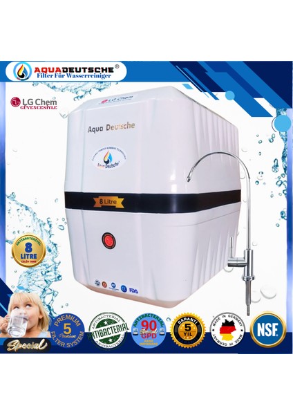 Specıal 8 Litre Antibakteriyel Çelik Tanklı 90 Gpd Nano Membranlı Gümüş Iyon Kompozit Tatlandırıcılı Su Arıtma Cihazı fiyatları
