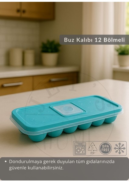 4\'lü Set Buz Kalıbı 12 Bölmeli Esnek Silikon Buz Küpü Bpa Free Kare Bas Parmak Buzluk Çapı 3,5 cm Mavi