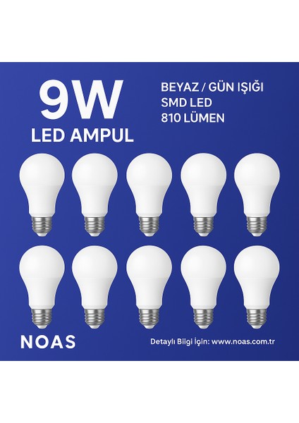 9 W LED Ampul Beyaz - 10'lu