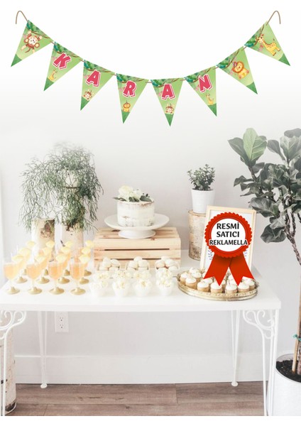 Model 7 Safari Temalı Kişiye Özel Isimli Yazılı Banner Doğum Günü Süsü Flama Bayrakları