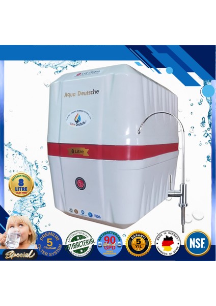 Specıal 8 Litre Antibakteriyel Çelik Tanklı 90 Gpd Nano Membranlı Gümüş Iyon Kompozit Tatlandırıcılı Su Arıtma Cihazı