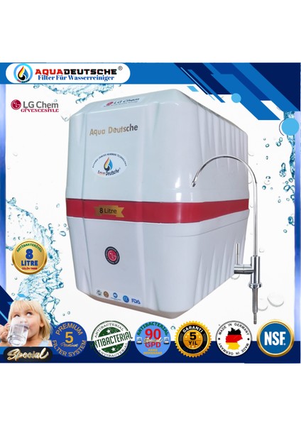 Specıal 8 Litre Antibakteriyel Çelik Tanklı 90 Gpd Nano Membranlı Gümüş Iyon Kompozit Tatlandırıcılı Su Arıtma Cihazı