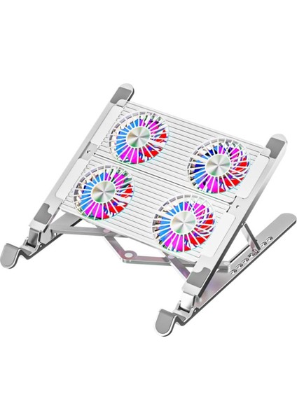 4 Fanlı Rgb Işıklı Laptop Soğutucu Stand, 7 Kademeli Yükseklik Ayarlı Portatif Taşınabilir Stand