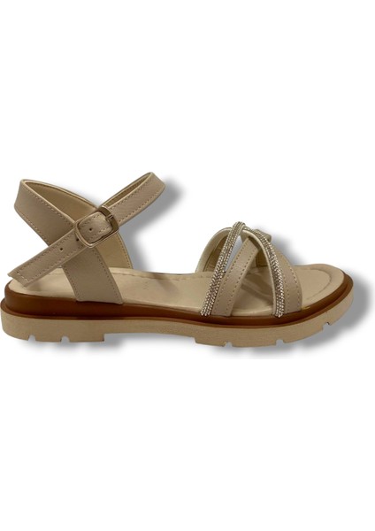 E798-25 Deri Anatomik Çapraz Bant Taşlı Kadın sandalet fiyatları