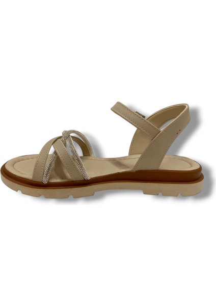 E798-25 Deri Anatomik Çapraz Bant Taşlı Kadın sandalet modelleri