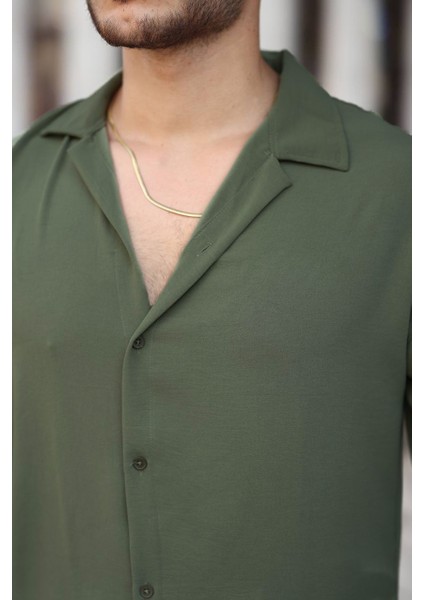 Erkek Yeşil Rahat Kesim Dokulu Oversize Salaş Aerobin Gömlek modelleri