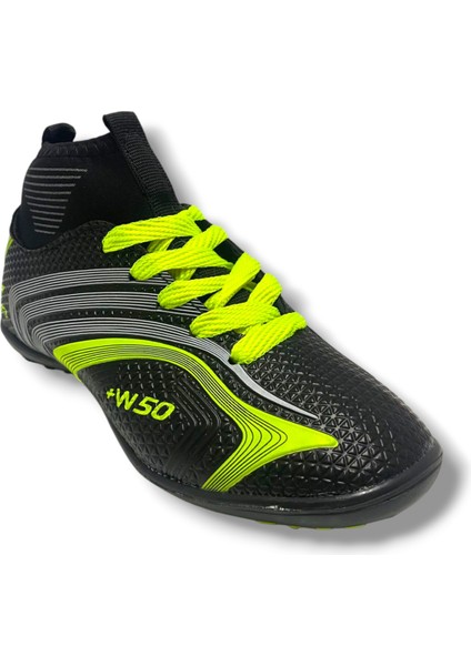 435-25 Çocuk Çoraplı Halı Saha Krampon Siyah Sarı 31-35