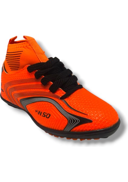 435-25 Çocuk Çoraplı Halı Saha Krampon Turuncu Siyah 31-35